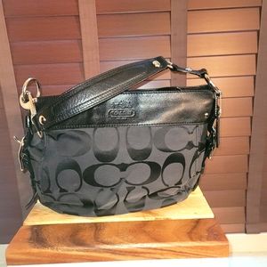 Coach bag. Cloth signature with black leather trim